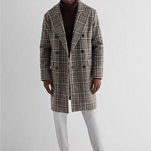 Express Plaid Double-Breasted Wool-Blend Topcoat